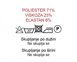 Poliester 71%, Viskoza 23%, Elastan 6%